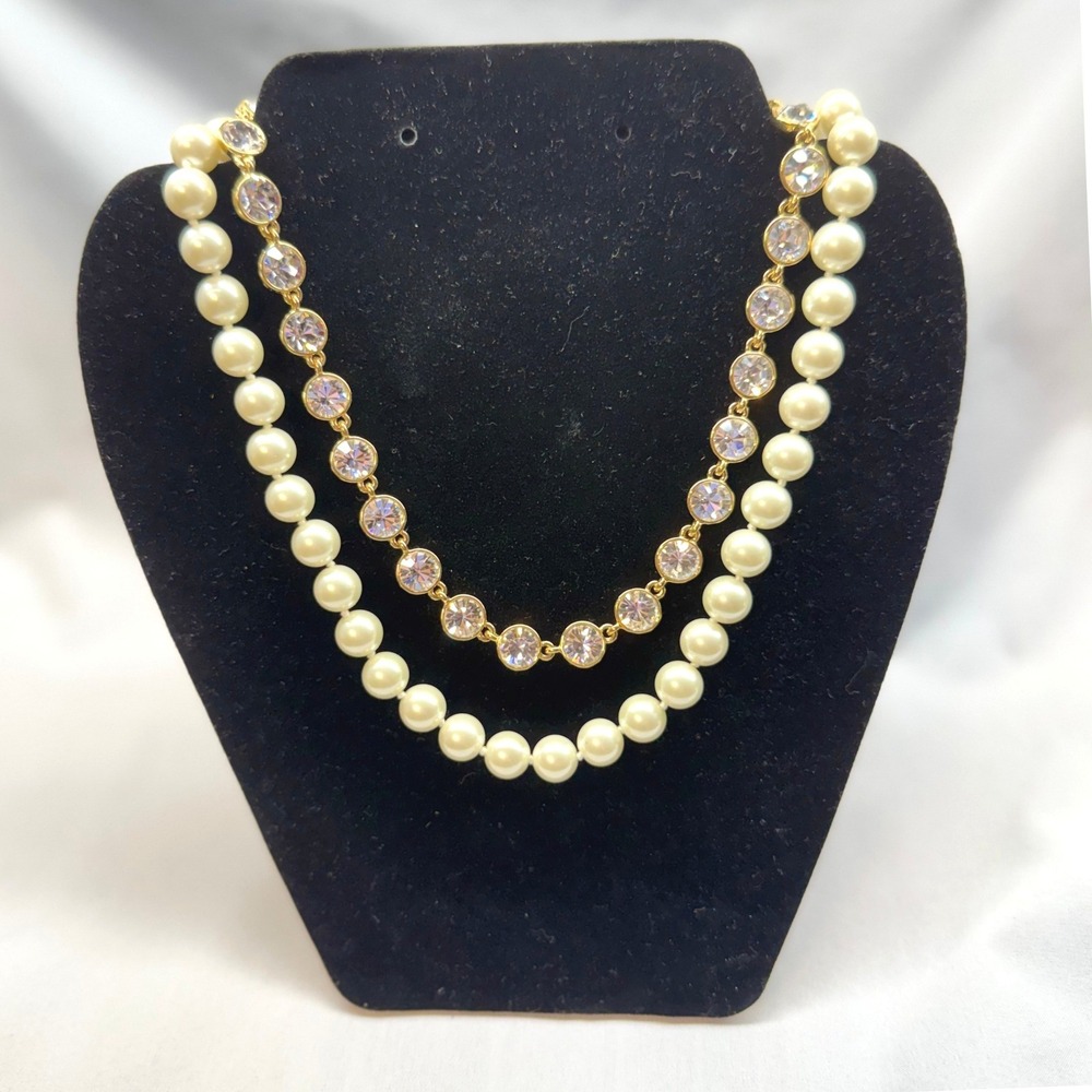 Givenchy Necklace Women OS Gold Pearl Crystal NWT Layered Toggle 60329025-887